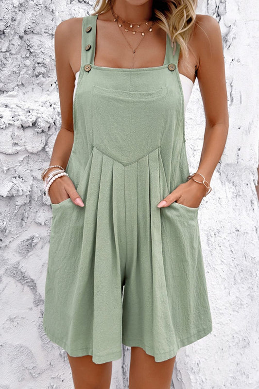 Square Neck Wide Strap Cotton Overalls