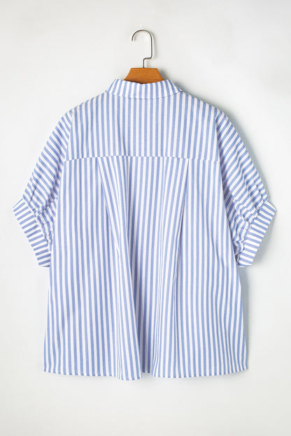 Striped Collared Neck Half Sleeve Cotton Shirt