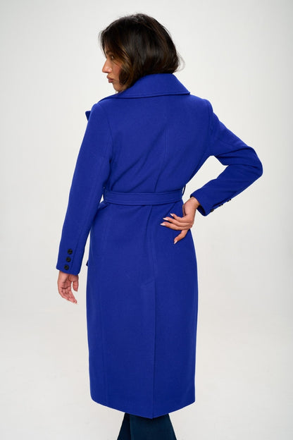 Vegan Wool Double-Breasted Longline Coat with Belt