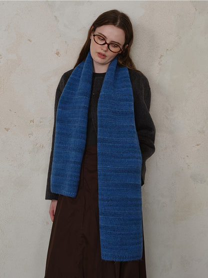 Striped Detail Knit Fur Scarf