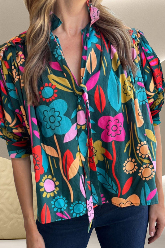 Printed Tie Neck Half Sleeve Cotton Blouse