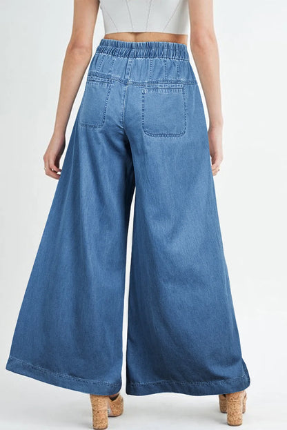 Cotton Elastic Waist Wide Leg Jeans