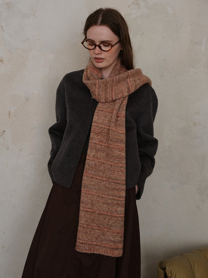 Striped Detail Knit Fur Scarf