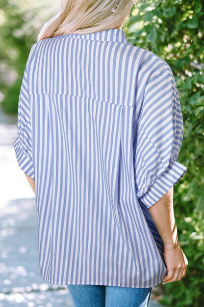 Striped Collared Neck Half Sleeve Cotton Shirt