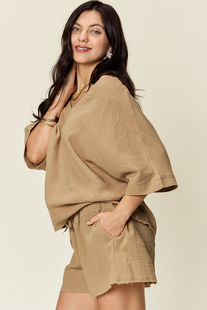 Cotton Half Sleeve T-Shirt and Drawstring Shorts Set