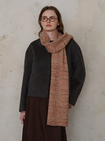 Striped Detail Knit Fur Scarf