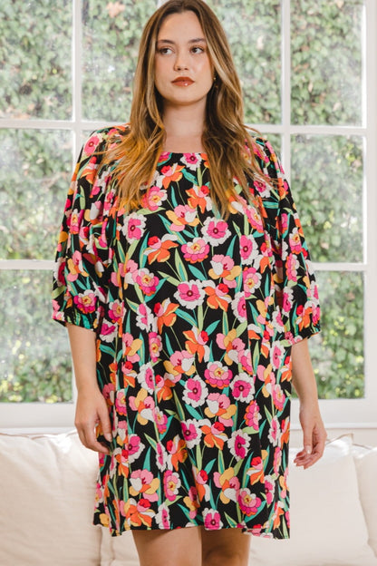 Cotton Floral Puff Sleeve Mini Dress
