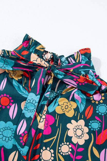 Printed Tie Neck Half Sleeve Cotton Blouse