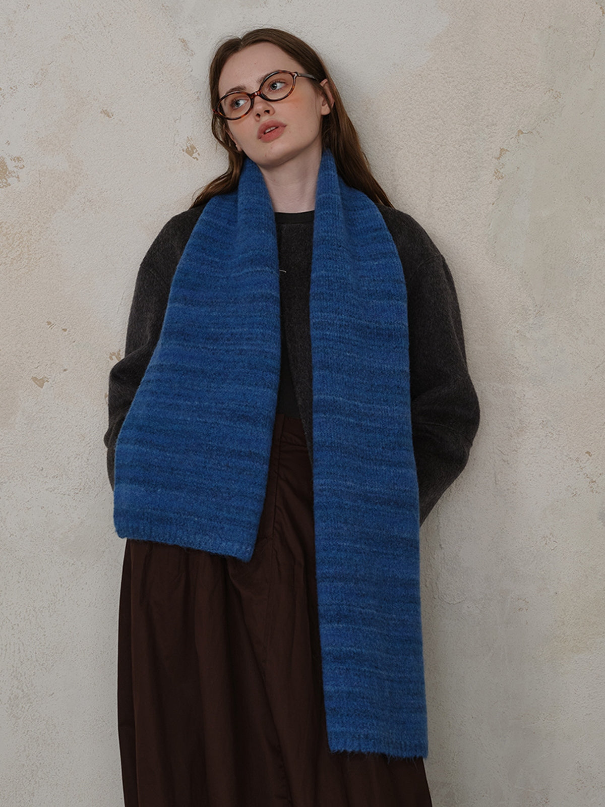 Striped Detail Knit Fur Scarf