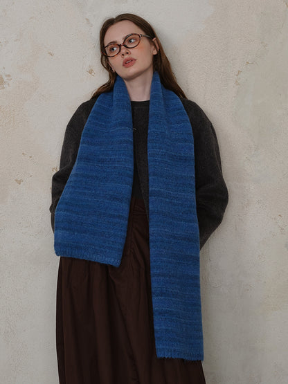 Striped Detail Knit Fur Scarf