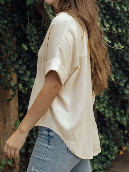Cotton Perfee Johnny Collar Half Sleeve Blouse