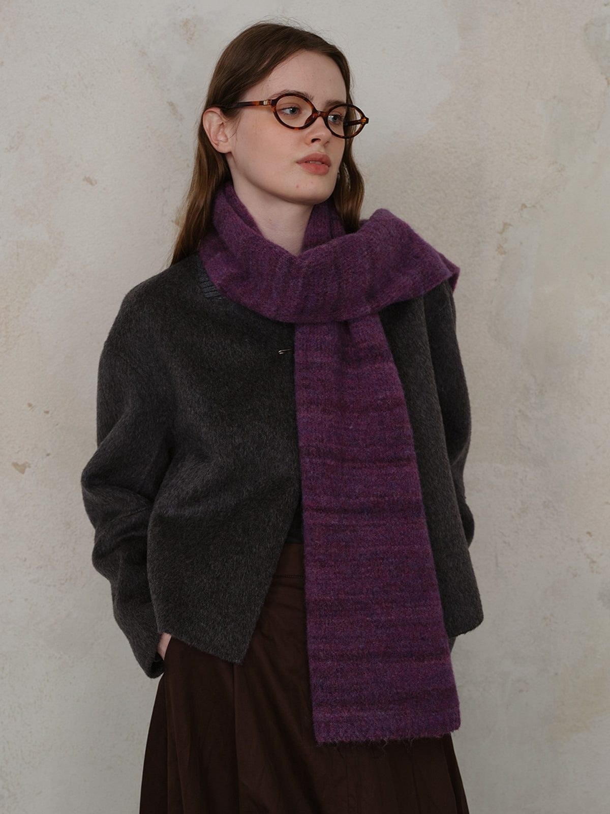 Striped Detail Knit Fur Scarf