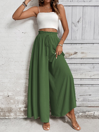 Cotton Tied High Waist Wide Leg Pants