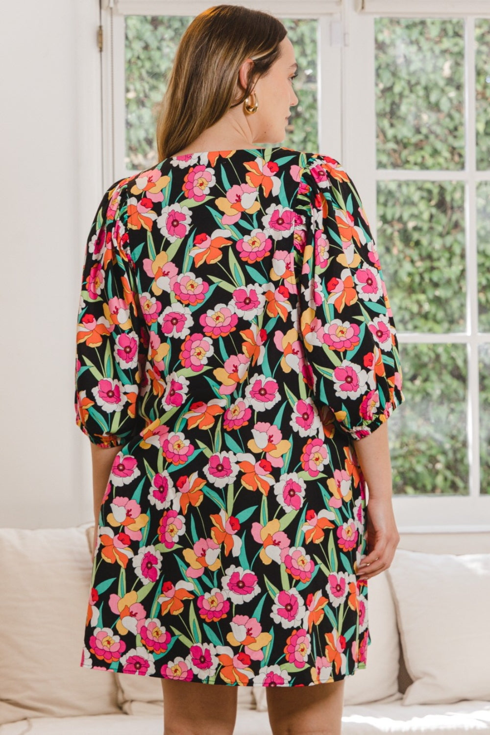Cotton Floral Puff Sleeve Mini Dress