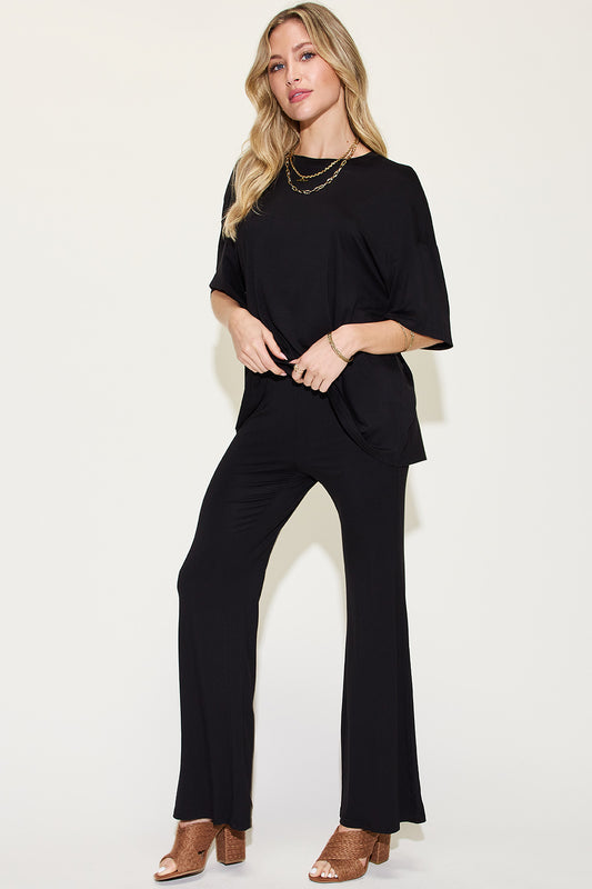 Basic Bamboo Drop Shoulder T-Shirt and Flare Pants Set