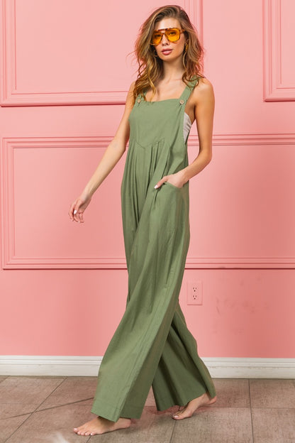 Cotton Wide-Leg Overalls with Pockets