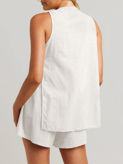 Cotton Button Up Top and Shorts Set