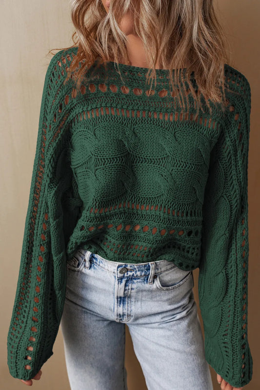 Cable-Knit Cotton Long Sleeve Sweater