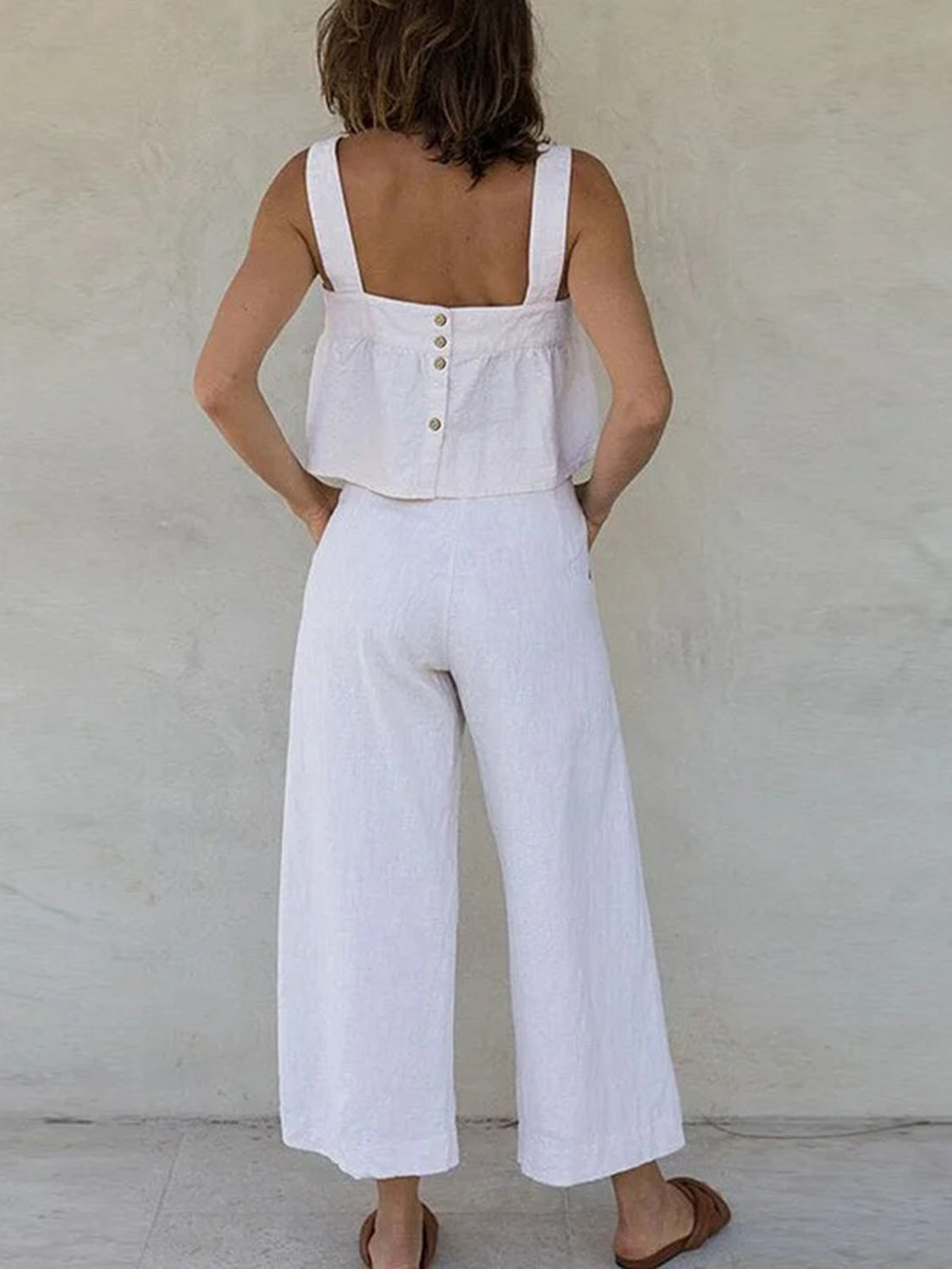 Square Neck Wide Strap Cotton Top and Pants Set