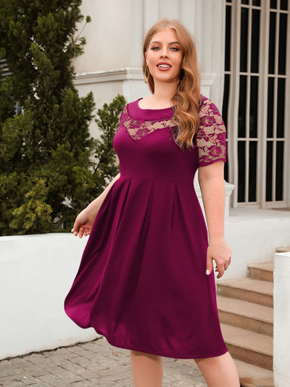 Plus Size Ruched Round Neck Short Sleeve Cotton Dress