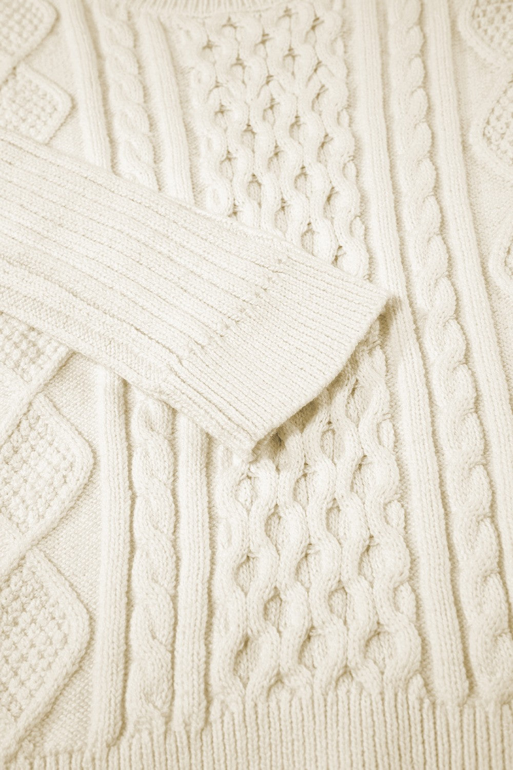 Cotton Cable-Knit Round Neck Long Sleeve Sweater