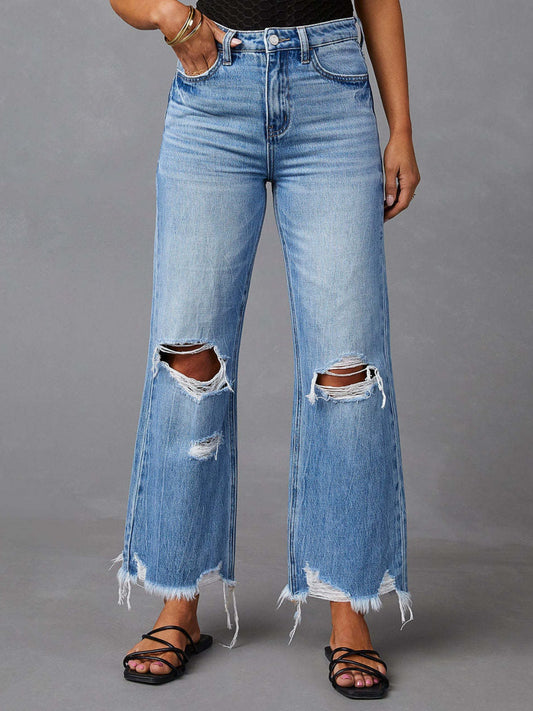 Raw Hem Jeans with Pockets