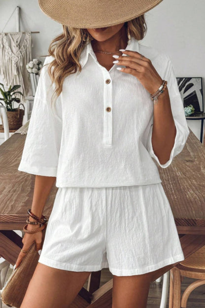Cotton Collared Neck Half Sleeve Top and Shorts Set