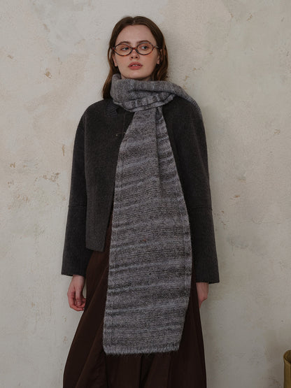 Striped Detail Knit Fur Scarf